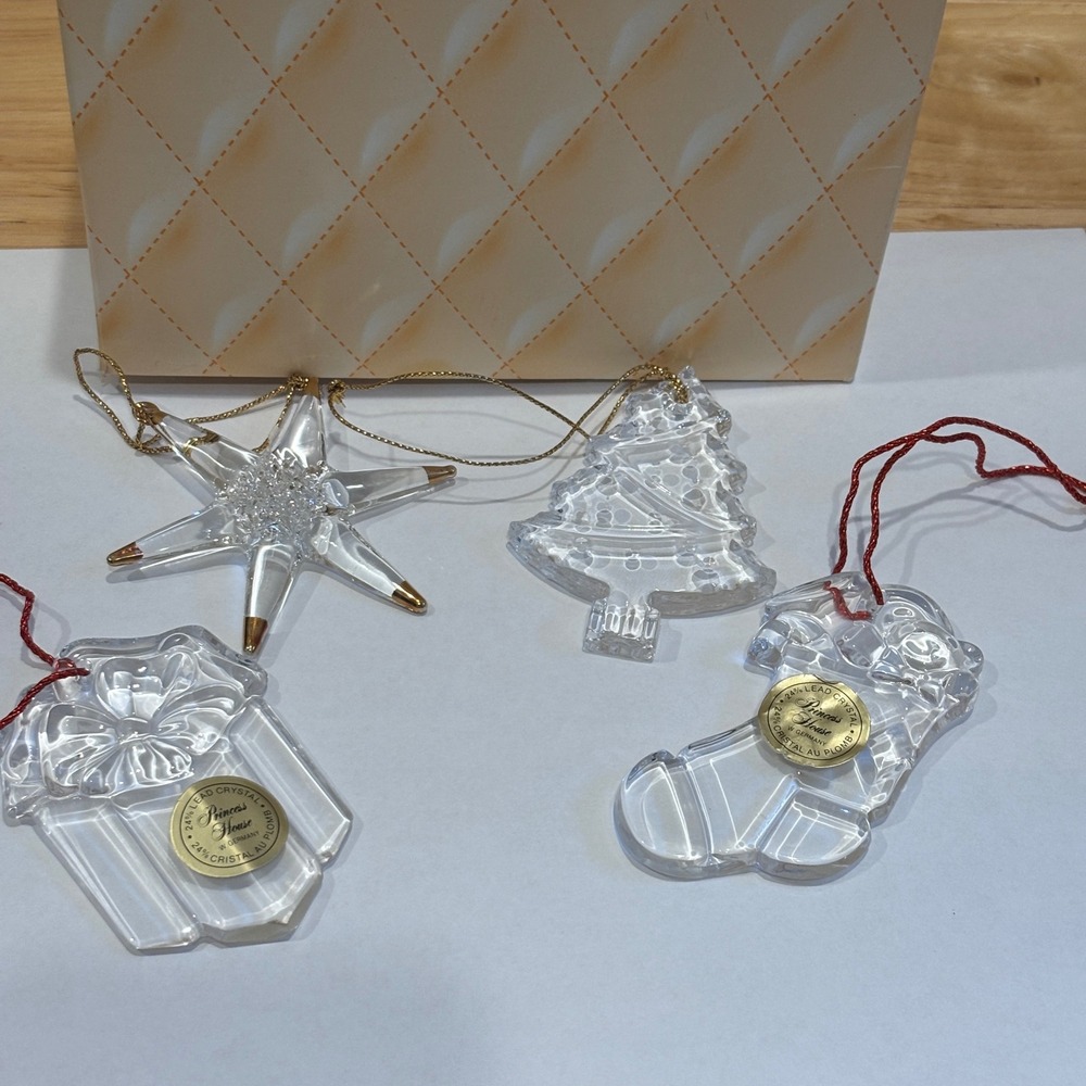 Princess House Lead Crystal Christmas Ornaments Set of 4 W Germany Star Tree Box
